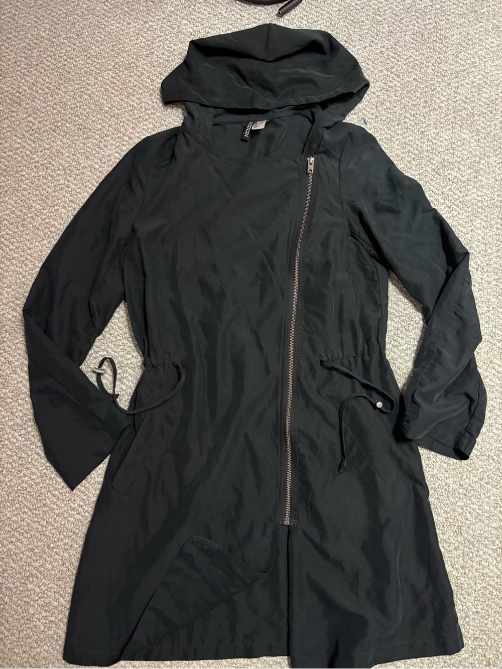 H&M Black Hooded Asymmetric Zip Trench Coat
